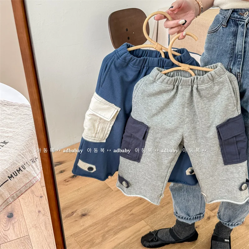 

Kid Pant 2024 Autumn Children Wear Children Korean Style Autumn Washed Cotton Haren Trousers Boys and Girls Spring Pants