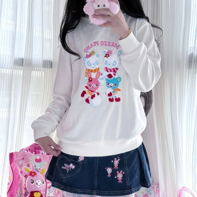 

Japanese Sweet Kawaii Cartoon Bunny Women T-shirt Loose Casual E-girl Cute Graphic Hooded Tee Gothic Y2k Aesthetic Tshirts Tops