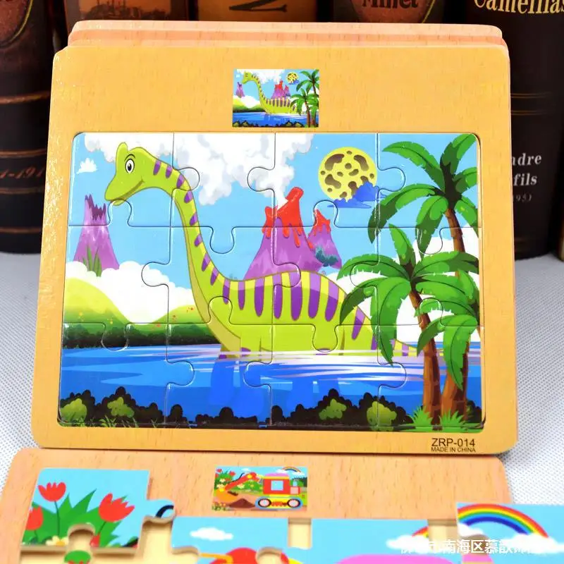 3D Montessori Toys Educational Wooden Toys for Children Early Learning  Cartoon Animal Traffic Puzzle Kids Math Jigsaw