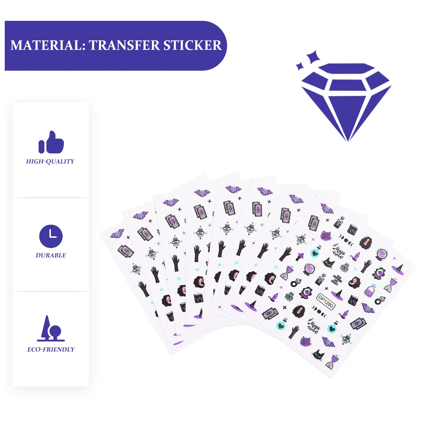 

8pcs Halloween Tattoos Self Adhesive Nail Decals Diy Manicure Stickers Party Supply Fake Nail Art Decorations