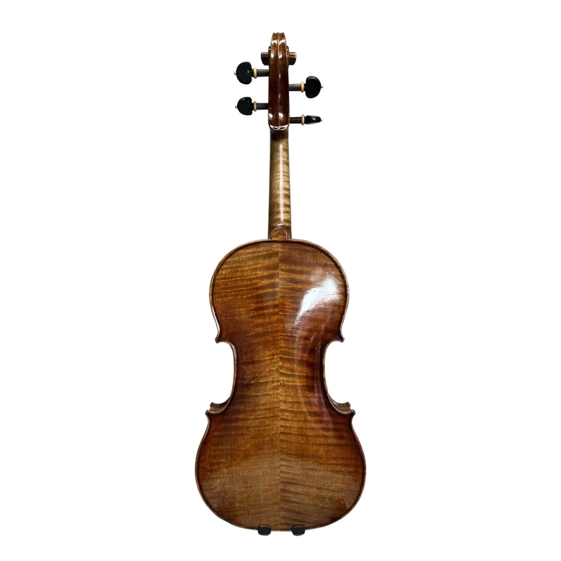 Handmade Varnish Antique Red Brown Carved Spruce Violin With Flame Maple And Ebony Fittings 4/4