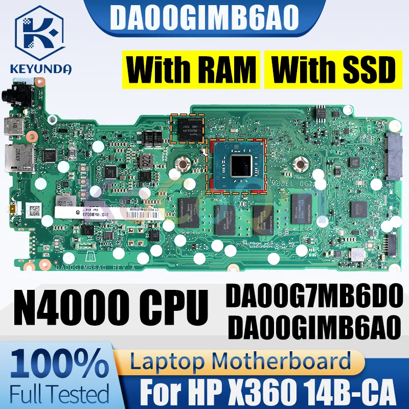 Placa base para portátil HP X360 12B-CA 14B-CA DA00G7MB6D0 DA00GIMB6A0 N4000 CPU con RAM EMCC placa base para ordenador portátil completamente probada