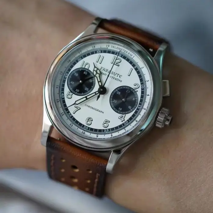 FARASUTE Men Chronograph Watch 40mm Panda Manual Winding Mechanical Wristwatch Sapphire Mirror 50m Waterproof Luminous ST19 Mov