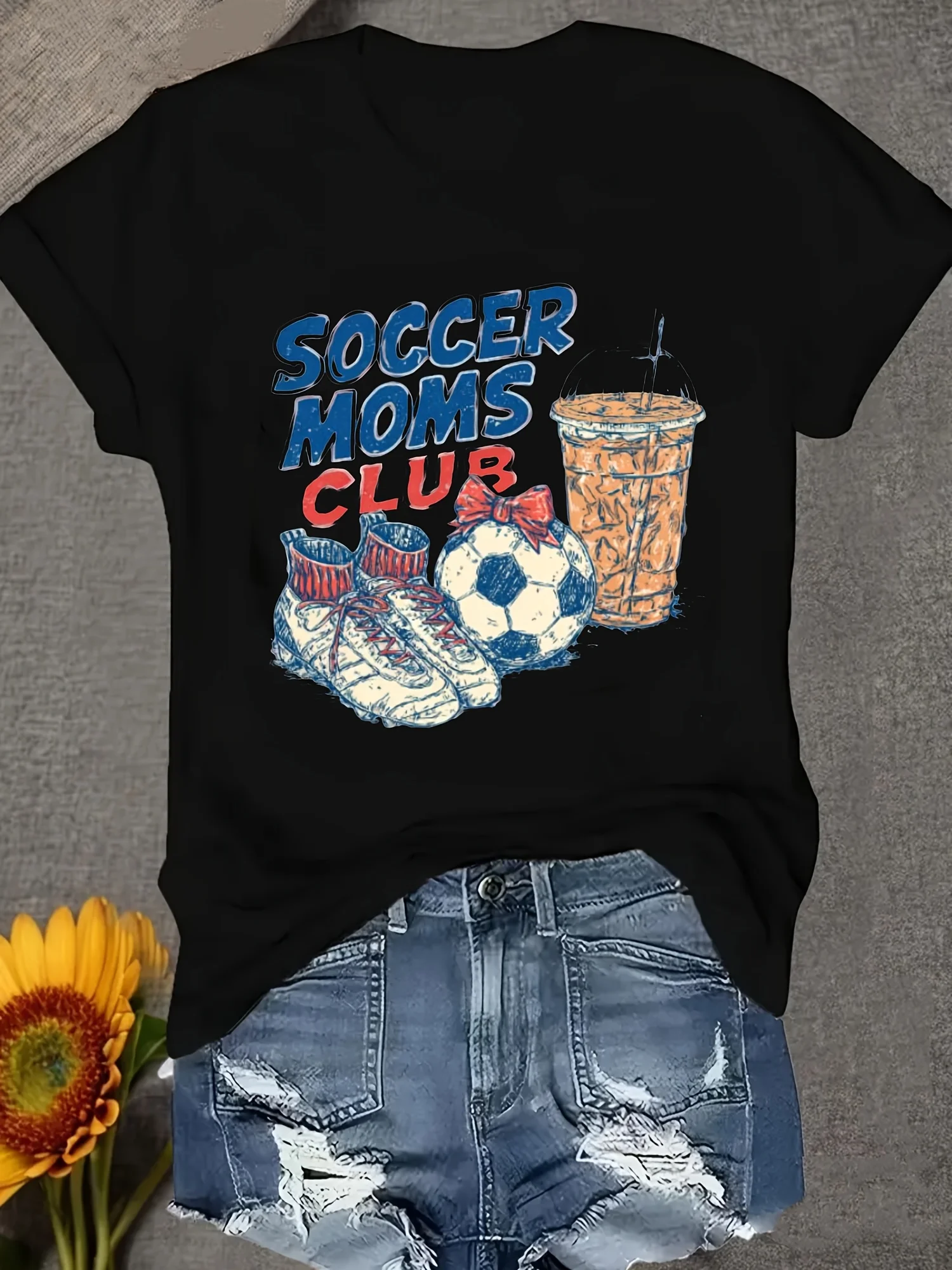 Soccer Moms Club Printed Round-neck Comfortable and Soft Women's T-shirt Harajuku Short Sleeve Casual Aesthetic Clothes
