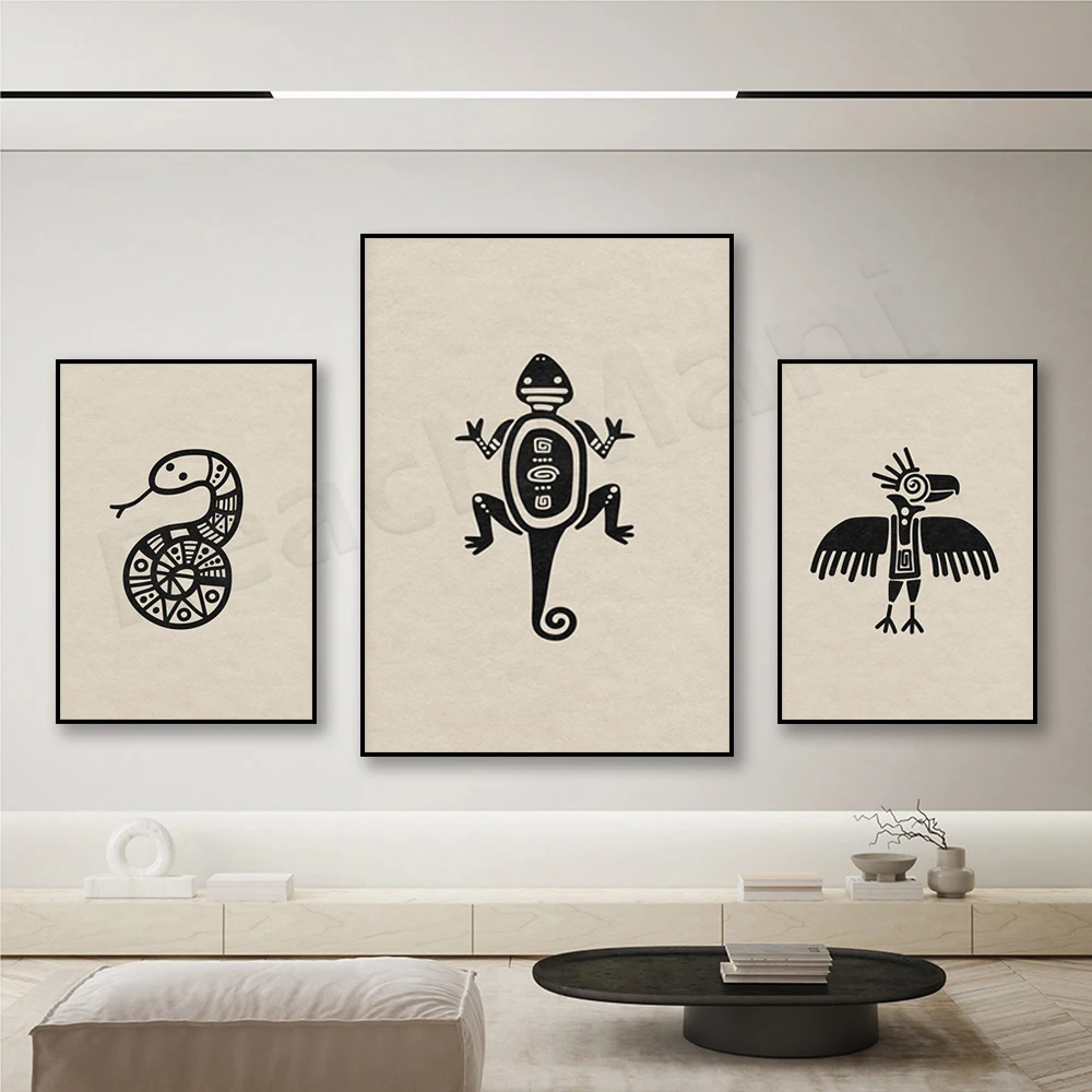 Native american style symbols print - indian, western, minimalist boho, ptarmigan, happiness, wisdom, desert, ethnic poster