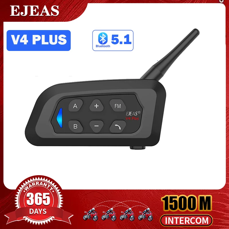 

EJEAS V4 Plus Motorcycle Helmet Intercom Headset Bluetooth 1500M 4 Riders Group Intercomunicador Full Duplex FM IP65 Waterproof