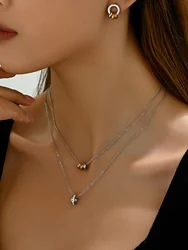 Luxury fashion Roman digital tricolor earrings necklace set of diamond-encrusted titanium steel jewelry woman