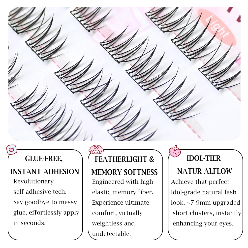 8-10mm Idol Lash Clusters Glue-free False Eyelashes Reusable Self Adhesive Lashes 60 Clusters Large Capacity Eye Lashes  Makeup