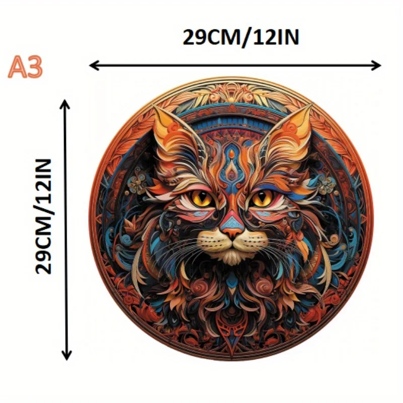 

Colorful Cat Unique Shape Wooden Puzzle - Home Decor Art Toy Family Game Eco-Friendly Wood Jigsaw for Adults And Kids