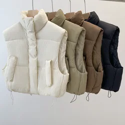 PinkyIsBlack New Autumn Winter Women Puffer Vest Stand Collar Sleeveless Thicken Warm Down Cotton Vest Jacket Cropped Waistcoat