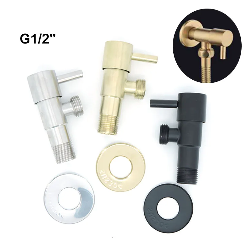304 Stainless Steel Angle Stop T water Valves G1/2 Cold Water Diverter Valve Bathroom Shower Toilet Fix Bracket Accessories t