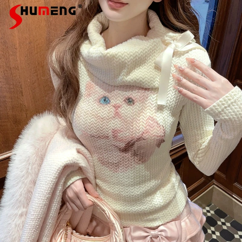 

Delicate Cartoon Long-sleeved Y2k Kawaii Wheat Ear Knitted Lapel Sweater Japanse Lolita Style Sweet Cute Pink Knitwear Pullovers