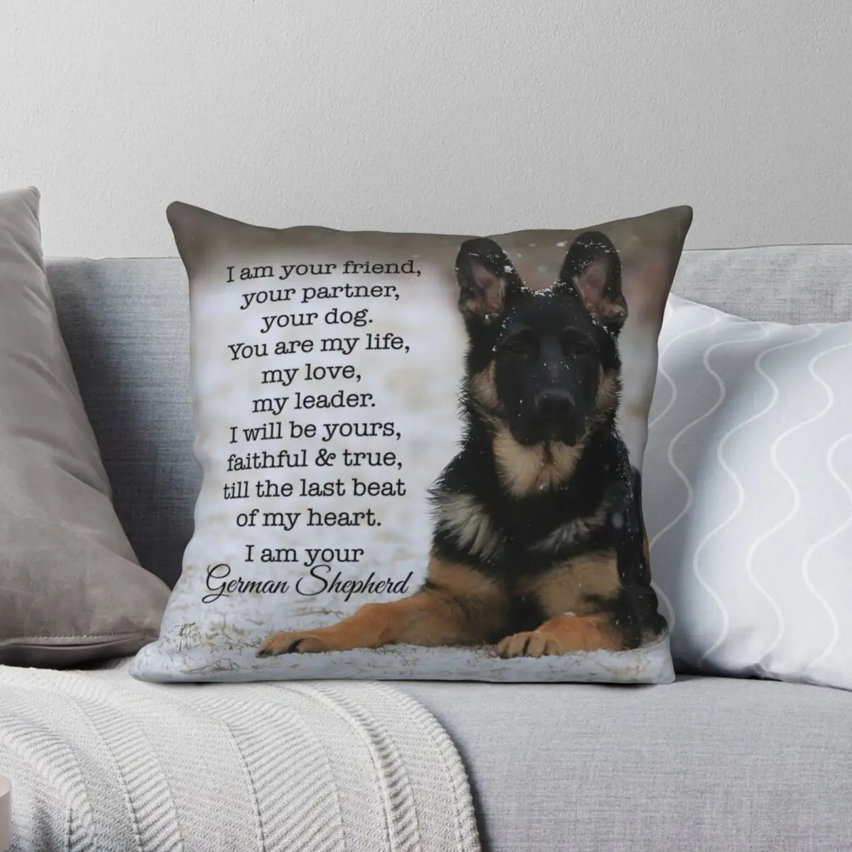 

German Loyalty Shepherd Square Pillowcase Polyester Linen Velvet Creative Zip Decor Pillow Case Sofa Cushion Cover