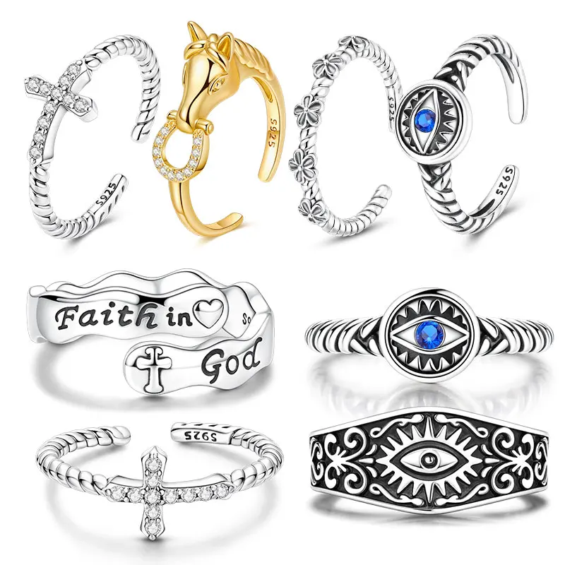 925 Sterling Silver Gold Plated Horse Head Women Rings Fit Pattern Rings For Women Girls Jewelry Birthday Anniversary