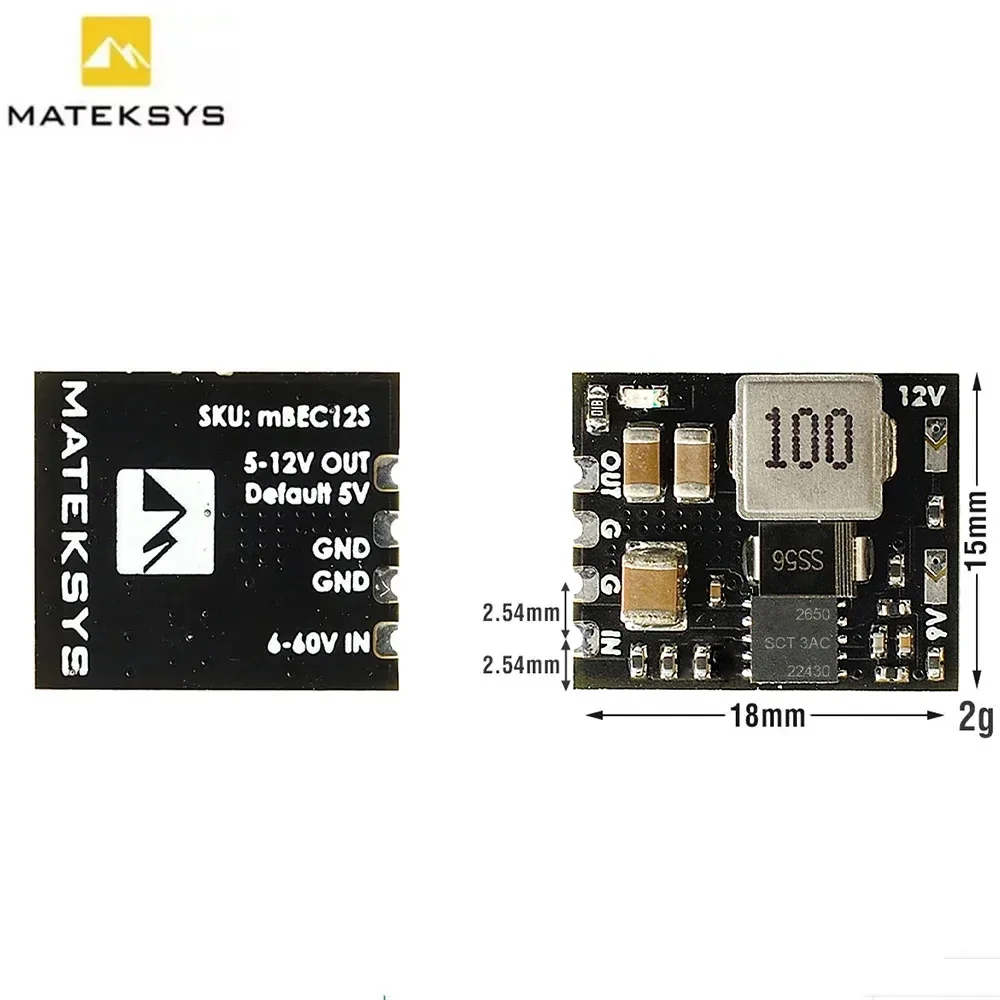 MATEKSYS MBEC12S MICRO BEC 6-60V do 5V/9V/12V-ADJ 18X15mm do modeli RC samolot helikopter FPV dron wyścigowy DIY części