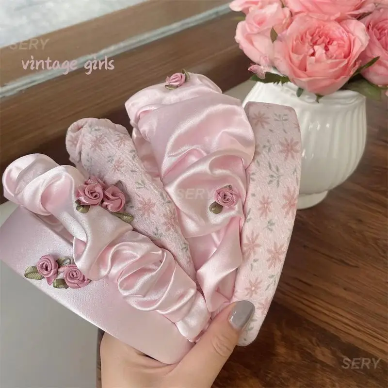 Headwear Flowers Chiffon Headband Hair Accessories Headband Hair Satin Flower Headband Hair Band Wide-brimmed Headband