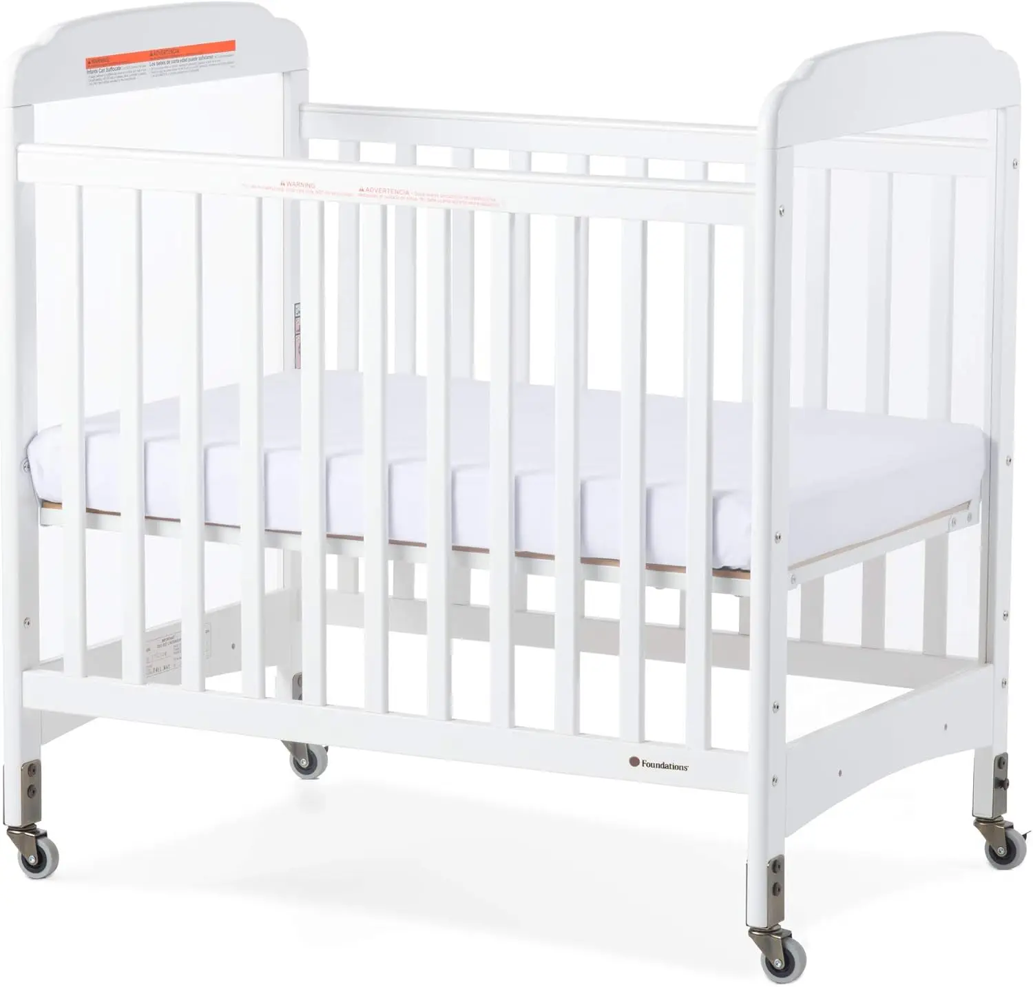 Compact Clearview Daycare Crib, Fixed Side, Durable Wood Construction, Non-Marking Casters (2 Locking), Clear End Panels, Includ