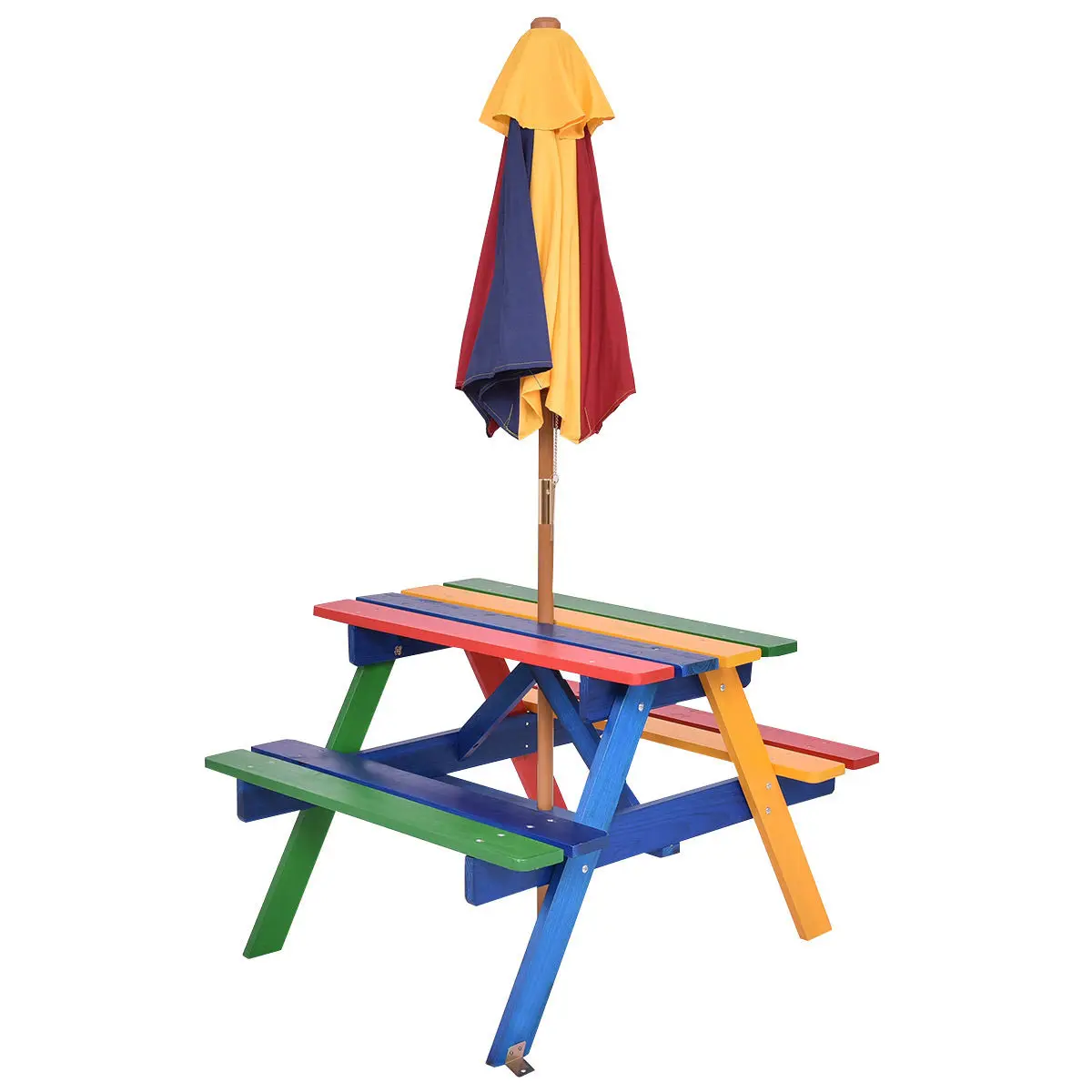 Costway 4 Seat Kids Picknicktafel W/Paraplu Tuin Opvouwbare Kinderbank Buiten