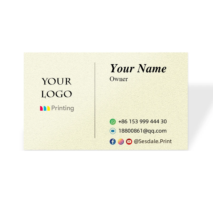 Custom Specialty Paper Business Cards White Card Pearl White Linen Eggshell Textures Available Double-Sided Color Printing