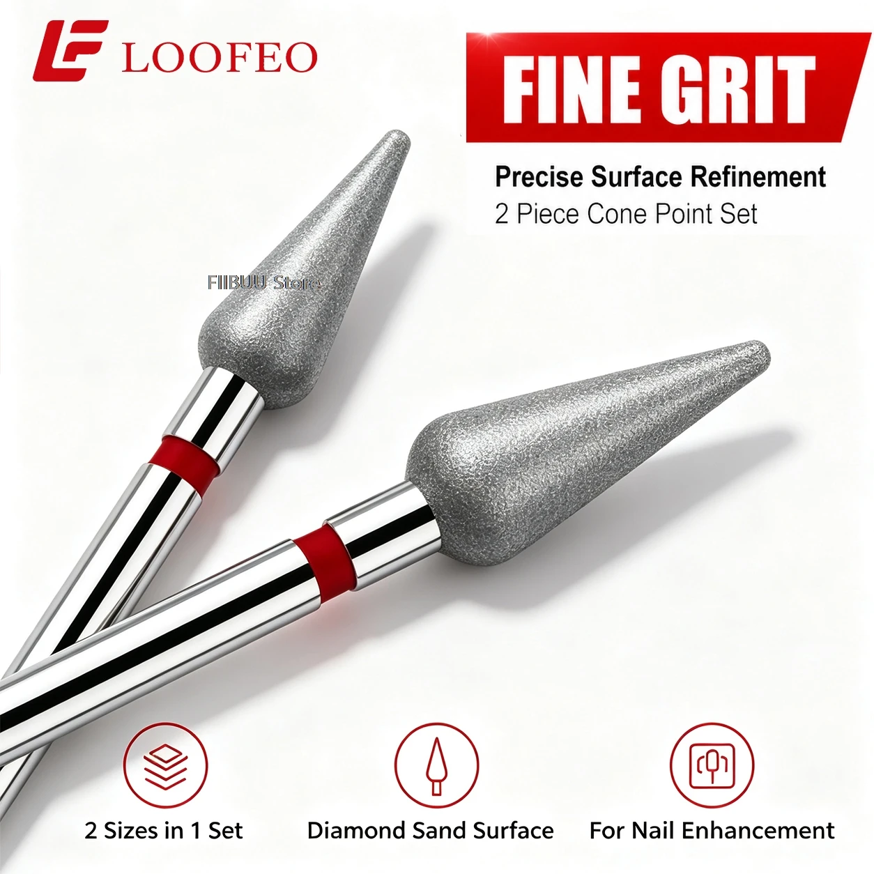 2pcs Fine Grit Diamond Nail Drill Bits Set Electric Nail File Bits for Cuticle Cleaning Milling Cutter for Manicure Pedicure Kit