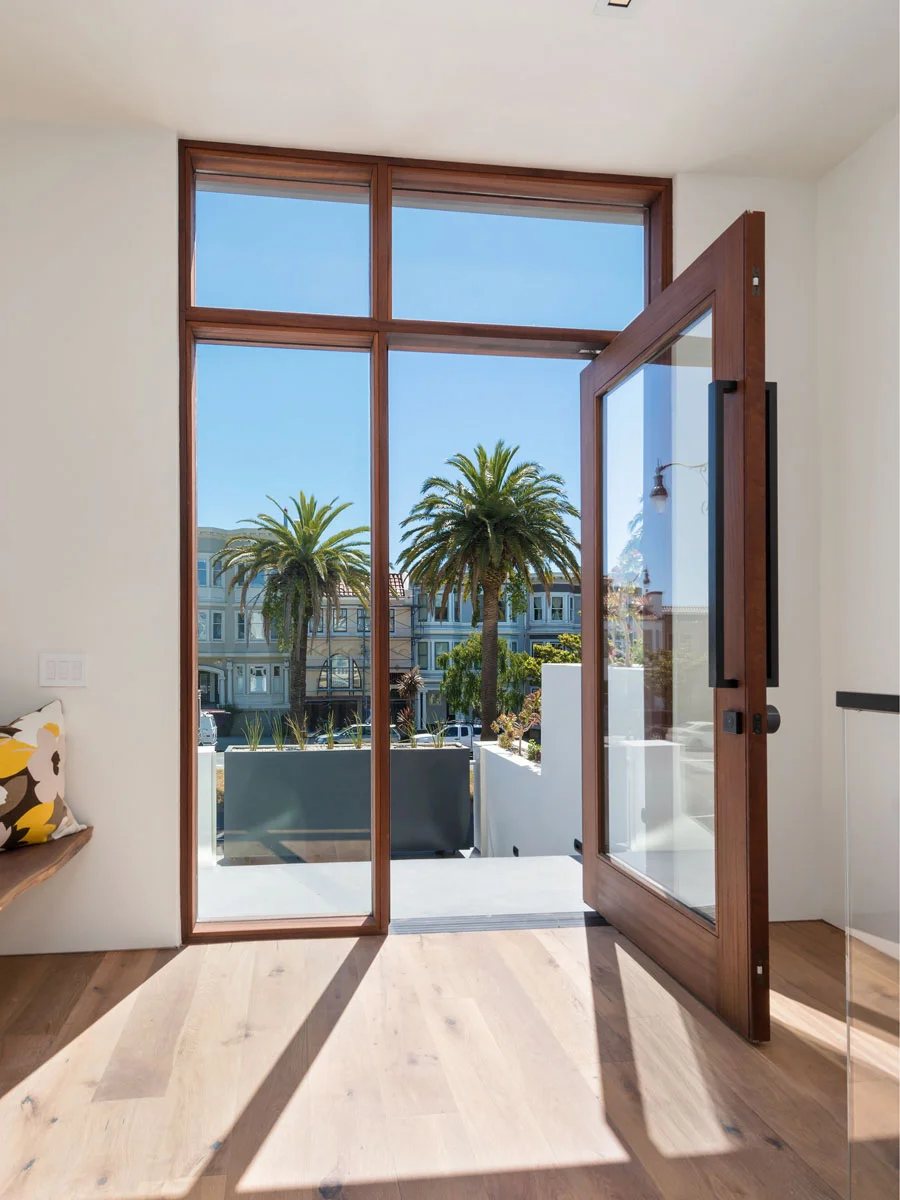 Minimalist Modern Style Pivot Door Aluminum Alloy Frame Glazed Tempered Glass Windproof Revolving Door Customized Color and Size