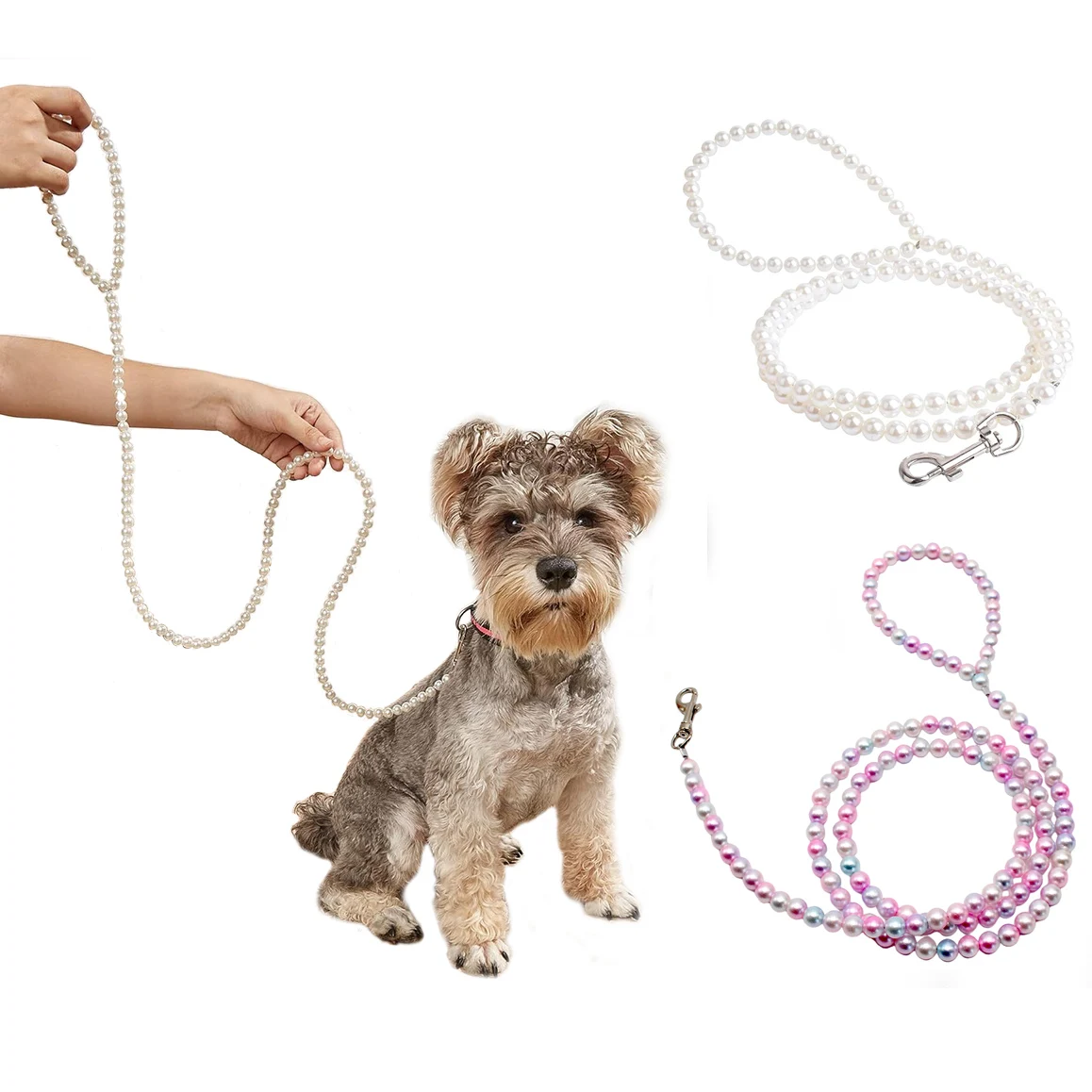 120cm 4ft Custome Pearl Beaded Dog Cat Leash Lead for Small Medium Dogs Puppy Wedding Birthday Party Pet Accessories