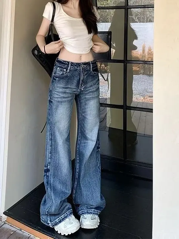 

American Retro High Waist Wide Leg Jeans Women's Spring New plus Size Slimming Long Pants Trousers for Plump MM