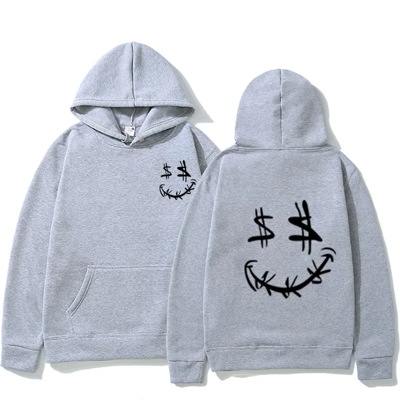 Weird Smiley Face Pattern Street Style Casual Sports Hoodie Fashionable Women's Clothing  Hoodies