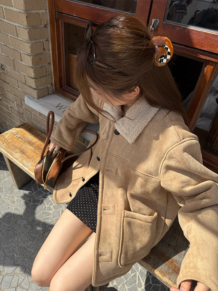 

Athome Thames River 2024 Autumn New Collar Casual Versatile Suede Jaet Long Sve Regular Sve Design Polyester 00%