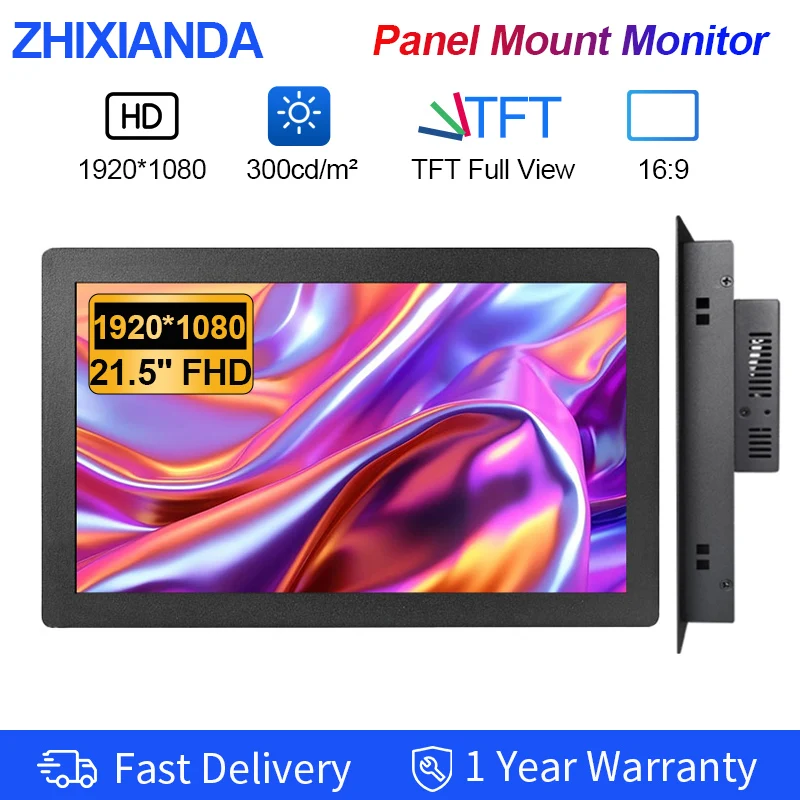 

Zhixianda Outdoor Use 1000 Nits 21.5 Inch 1920*1080 Embedded Touch Screen Monitor Panel Mount Industrial LCD Display HDMI VGA