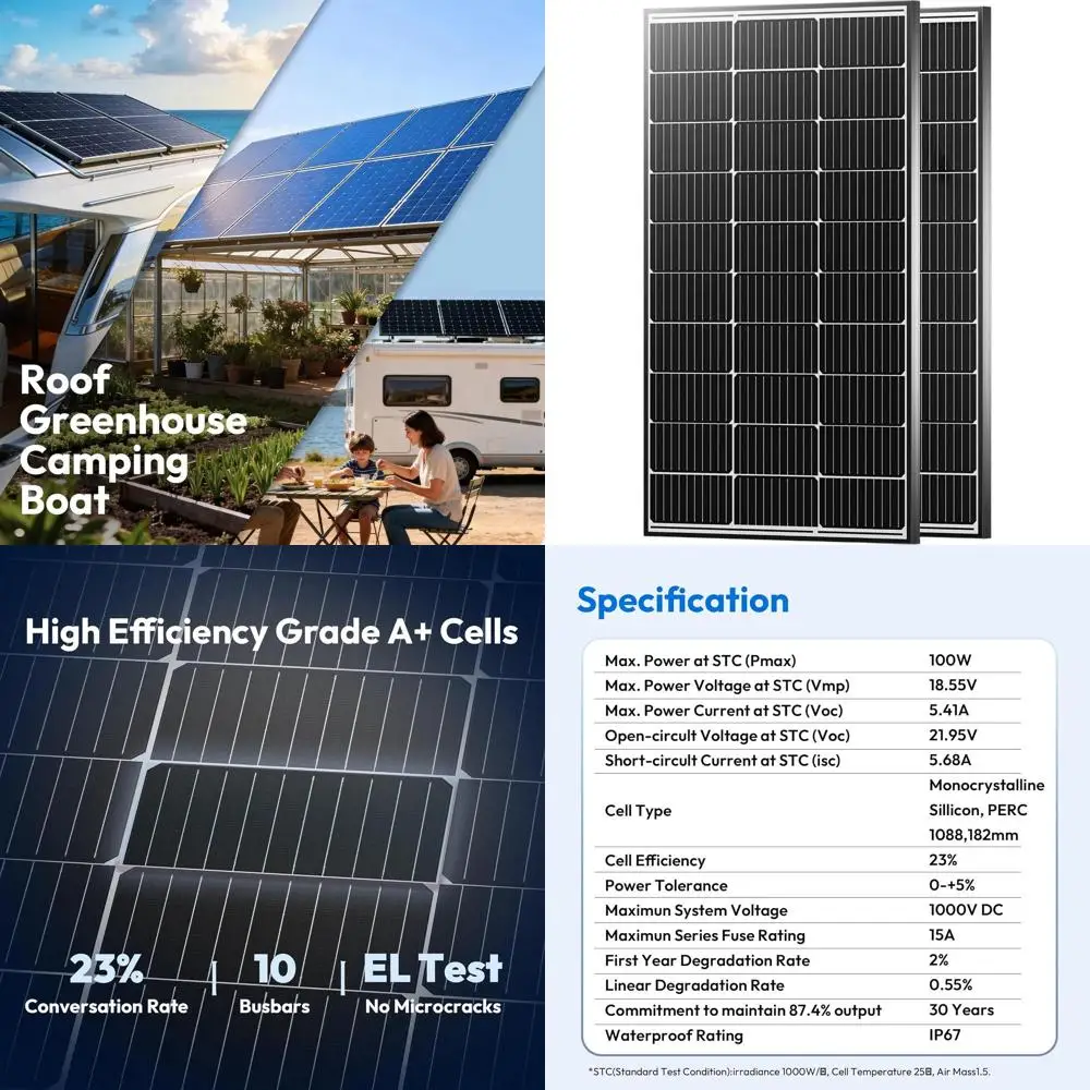 

Солнечные панели 200 Вт, 12 В, 100 Вт x 2, монокристаллические, КПД 23%, для автономного электроснабжения домов, транспортных средств и многого другого