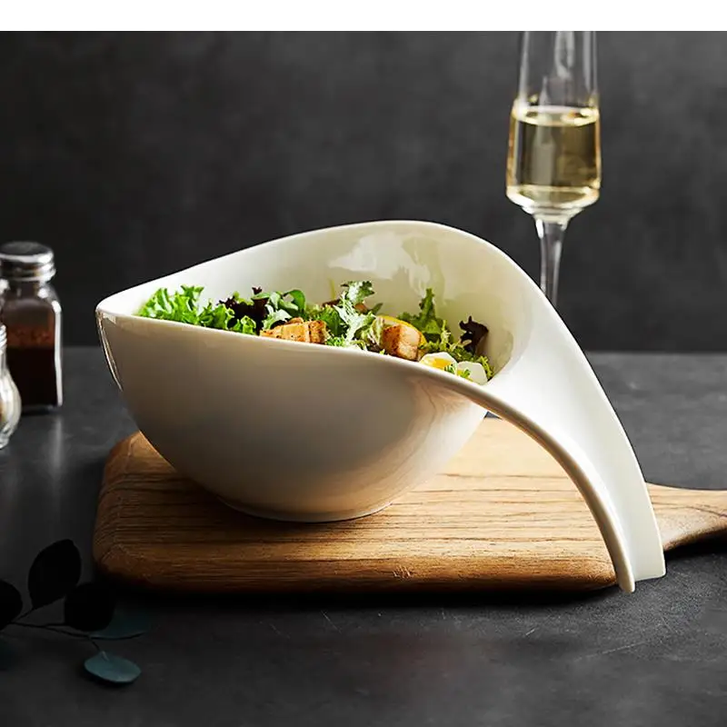 Irregular Shape Ceramic Vegetable Salad Plate Kitchen Ramen Noodle Bowls Soup Basin Solid Color Cutlery Bowl Serving