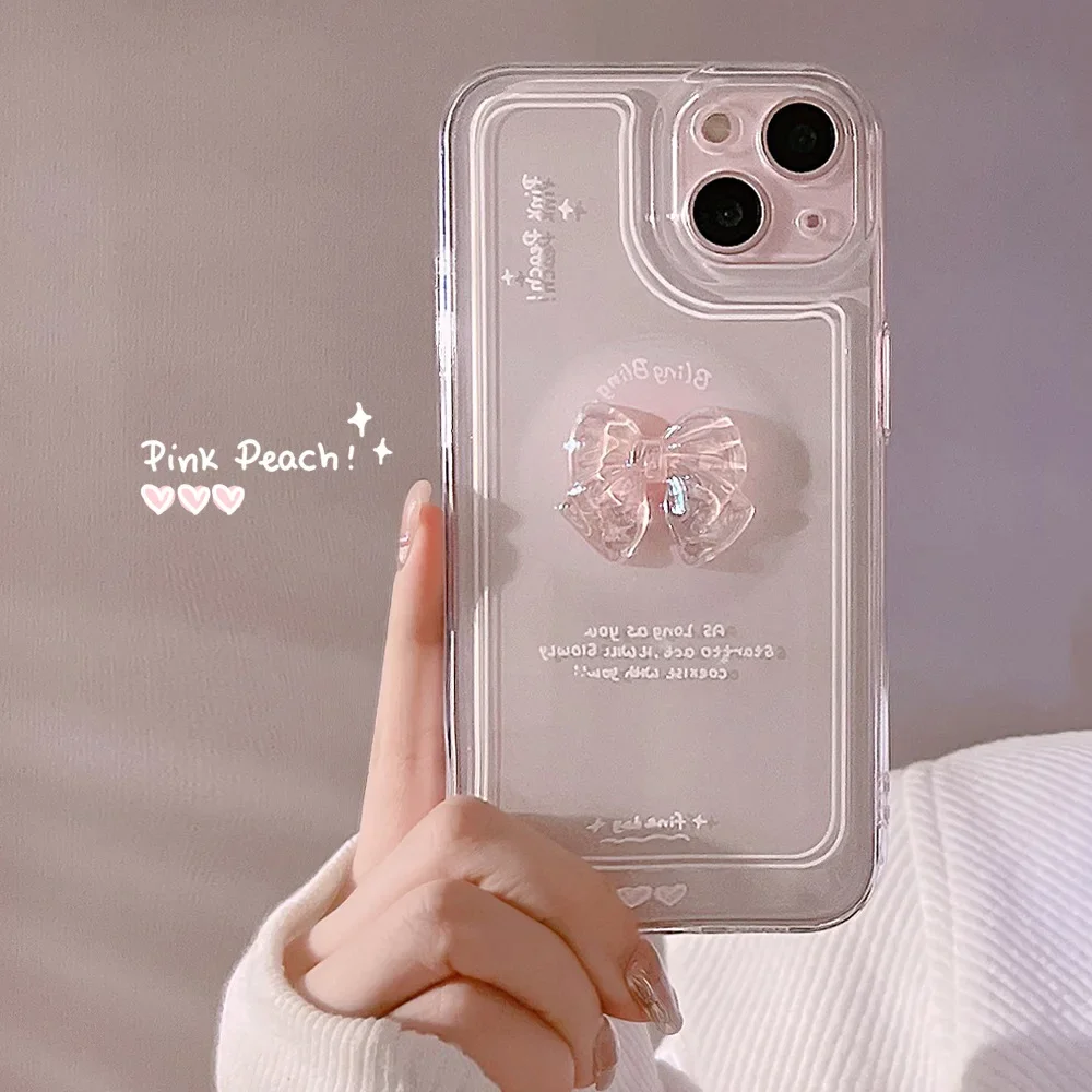 Bowknot Transparent Phone Shell for iPhone 15 Pro Max  13 Pro 14 12 11 Lens Protection Shockproof Screen Protectors Casing