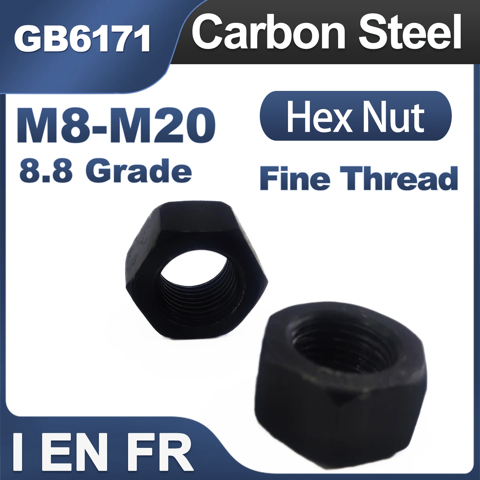 DIN934 Black Fine Thread Hexagon Nut M8 M10 M12 M14 M16 M18 M20 M24 M27 M30 M33M36 8.8 Grade Carbon Steel Hex Nut Screw Bolt Cap