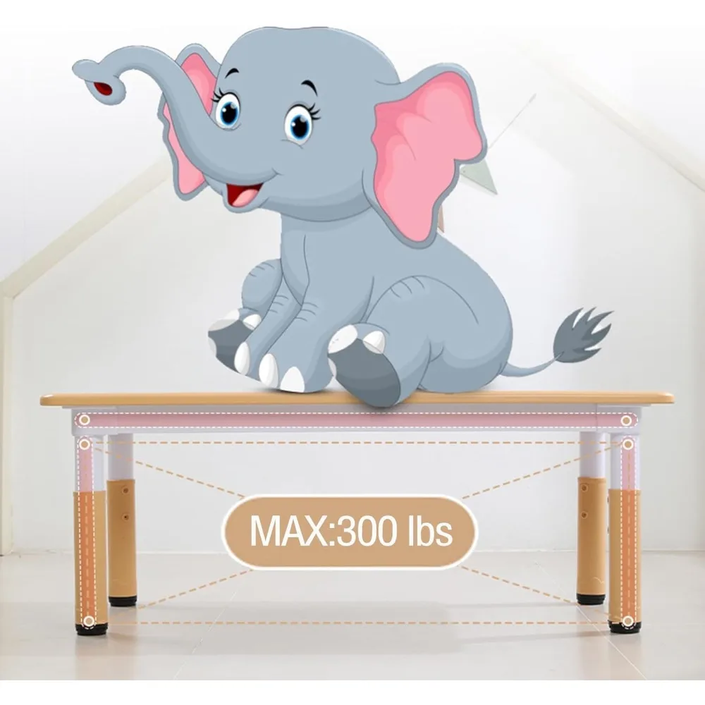 Juego moderno de mesa para niños y 6 sillas, mesa para niños pequeños de 47,20 pulgadas de altura ajustable y juego de 6 sillas con patas y organizador de escritorios antideslizantes