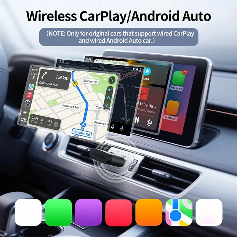 محول Carplay اللاسلكي 2in1 صندوق AI ذكي سلكي إلى Carplay اللاسلكي Android Auto Plug والتشغيل لبنز كيا VW مازدا