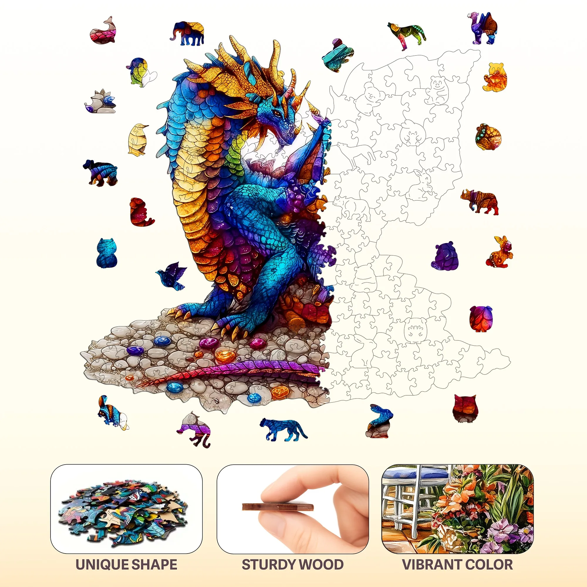 Gemstone Dragon and Animals Th - Woodworking Jigsaw recension och pris