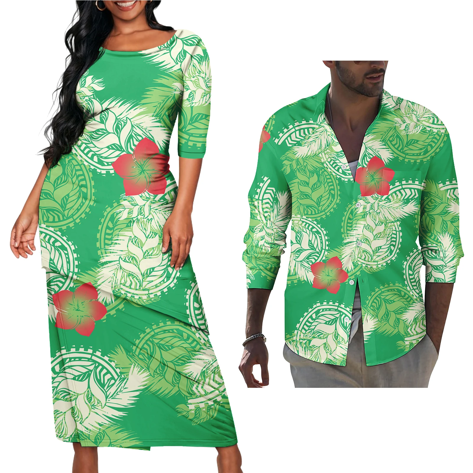 Couple Matching Outfits Women Two Piece Set Evening Dresses Match Man Shirts Customized Polynesian Samoa Tribal Couple Outfits