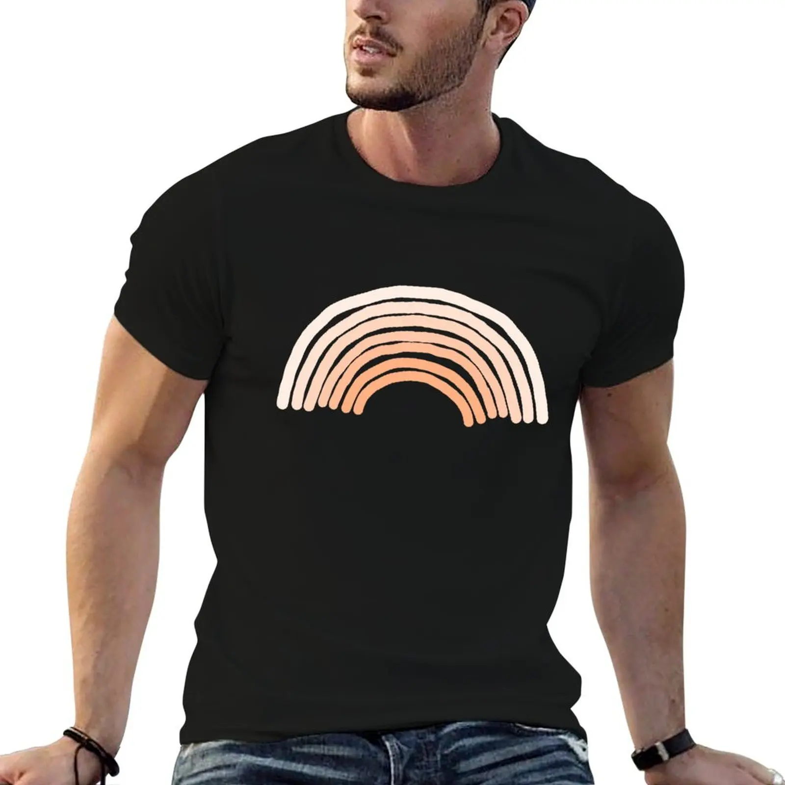 Peach Fuzz Rainbow Pantone Color of the Year 2024 T-Shirt Comfortable Basic Crew Neck Tee
