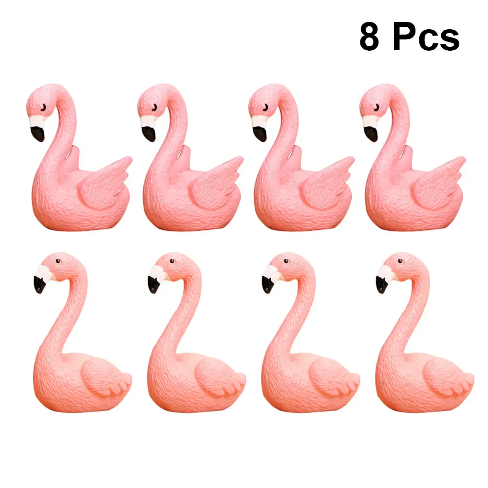 8Pcs Flamingo Ornaments Miniature PVC Cake Decoration DIY Landscape Craft Accessories for Wedding Birthday Party Room Decor
