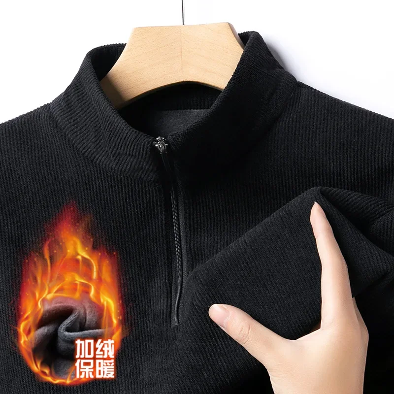 

Pop Men's Half Zipper Pullover Thicker Fleece Solid Color Sweatshirt For Male High Quality Heavyweight Pullover Leisure Sweatshi