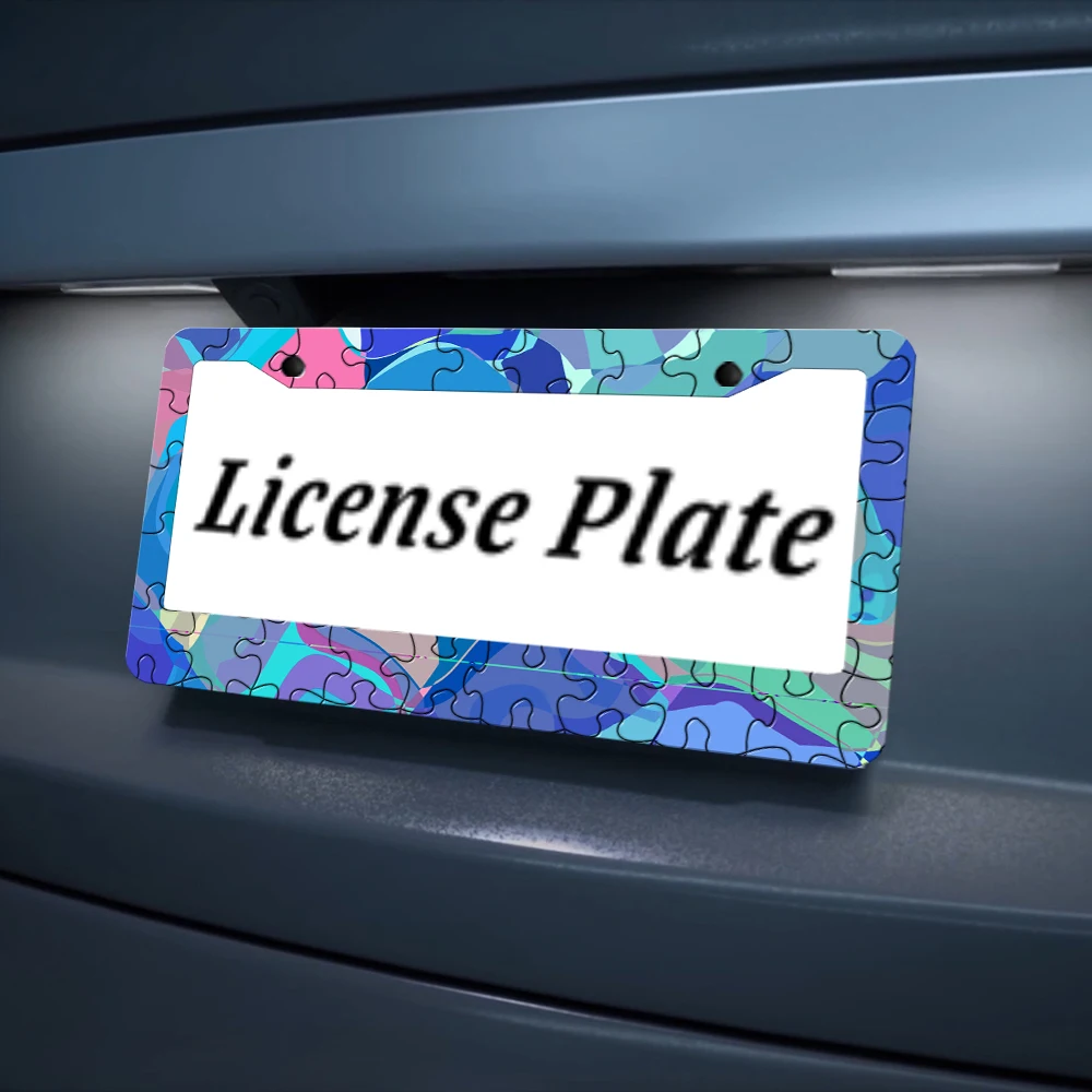 لغز - إطار لوحة ترخيص منقوش مع أضواء ملونة، يأتي مع مجموعة براغي، مثالية لتزيين السيارة وكهدية مقاس 12 × 6 بوصة #5