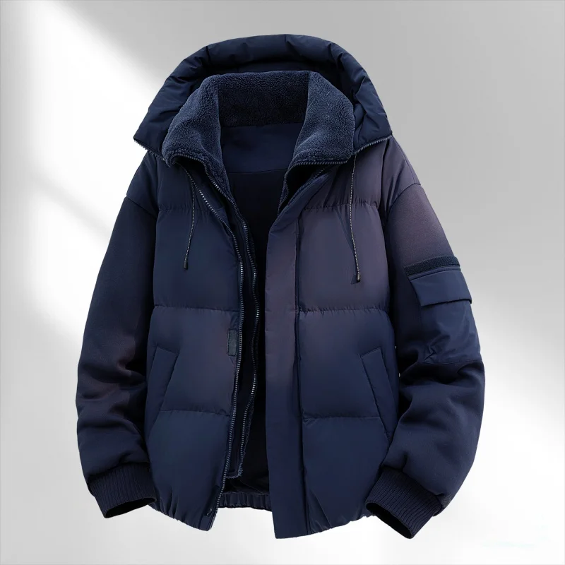 2025 Casual All-match Men Parkas Coats Fashion Loose with Hood Outerwear Solid Color Thicken Warm Cotton Jackets Winter Trend