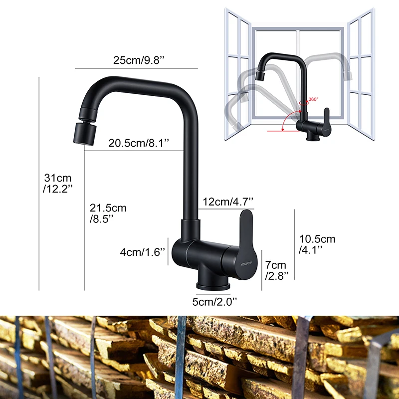 Kitchen faucet for front window, 360° swivel, folding mixer, 2 spray modes, single lever folding faucet EL9005