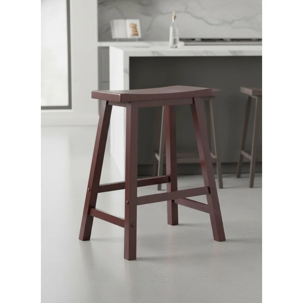 Modern Walnut Counter Stool 24 Inch Height - Space Saving Kitchen Bar Stool for Home Dining & Living Room