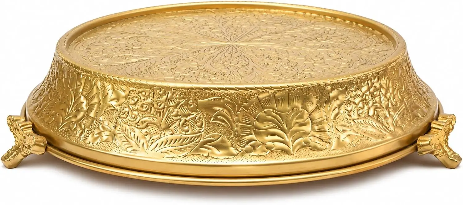 18-Inch Round Tapered Gold Wedding Cake Stand, Handcrafted with Embossed Detailing and Durable Construction