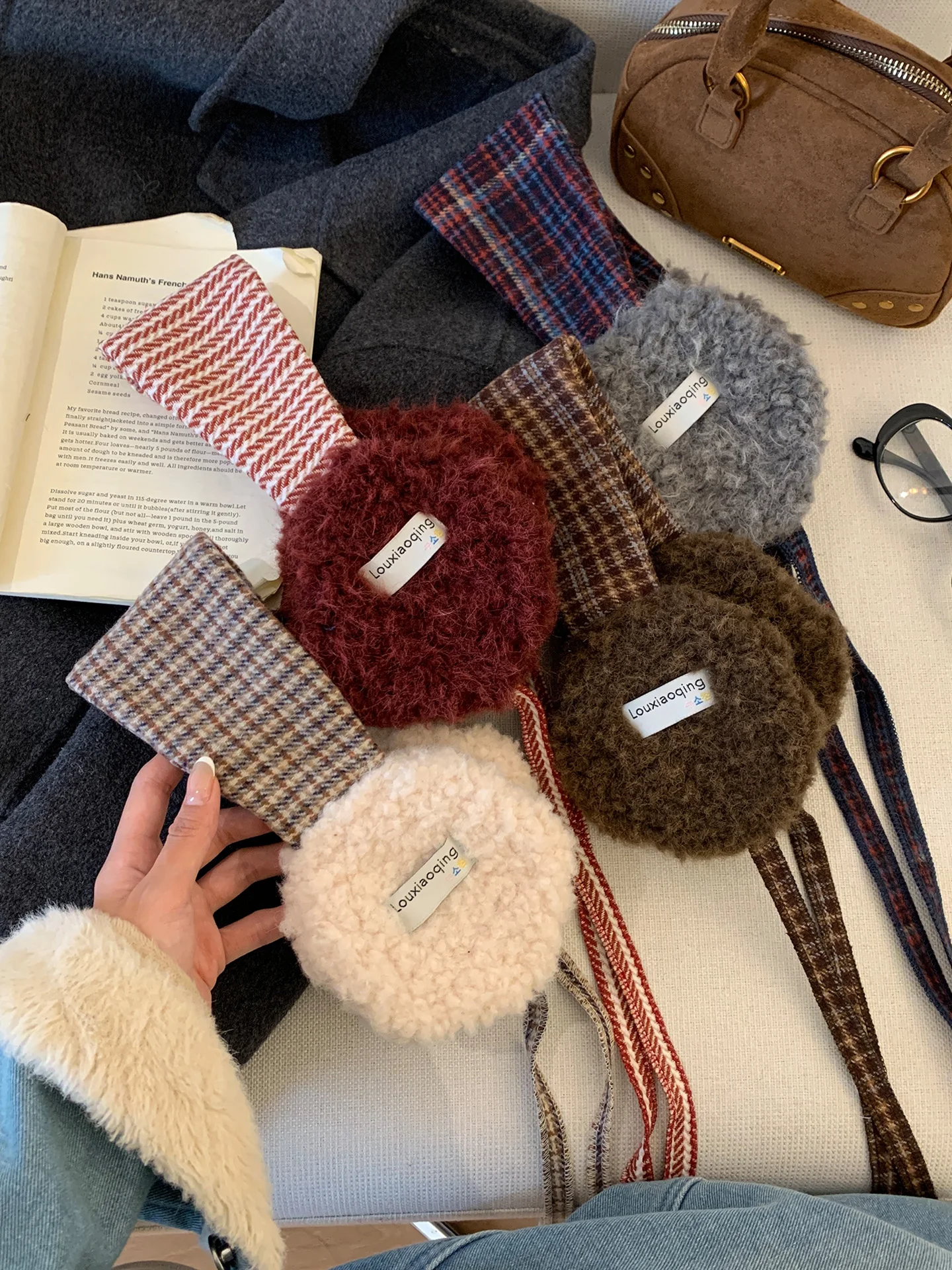 Korean Style Ins Retro Knitted Ear Muffs Women's Winter Warmth Protection Ear Capsule Fashionable Tied Design Cold Proof