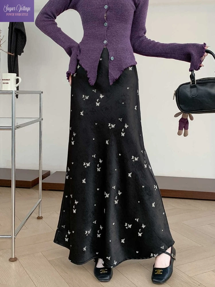 

Осенние французские винтажные юбки с высокой талией и цветочным принтом, женские тонкие юбки трапециевидной формы с рыбьим хвостом, романтические повседневные элегантные корейские модные юбки