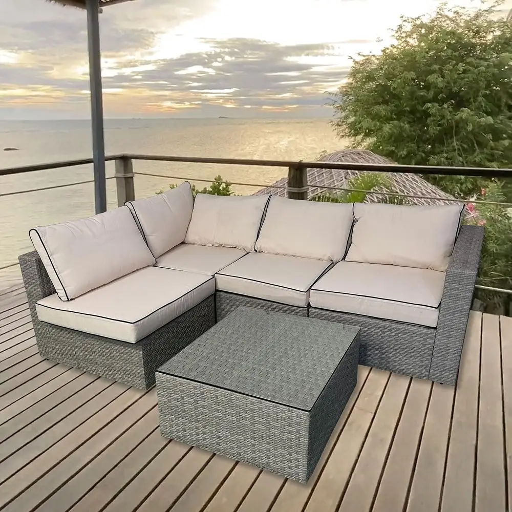 

4-Seat Outdoor Patio Furniture Set, Wicker Sofa Sectional with Coffee Table and Cushions, Ideal for Garden, Lawn, Backyard, and