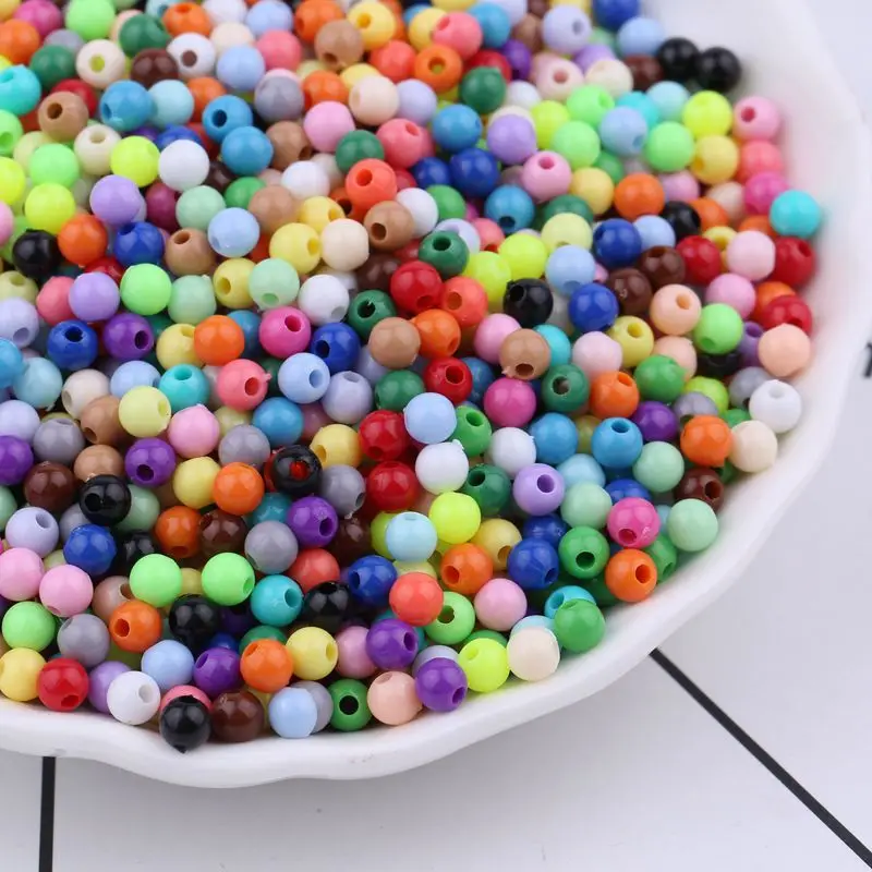 Factory Wholesale 32Colors 3mm 4mm Cream Spring Acrylic Round Candy Neon Smooth Loose Beads Ball Jewelry Bracelet Making DIY